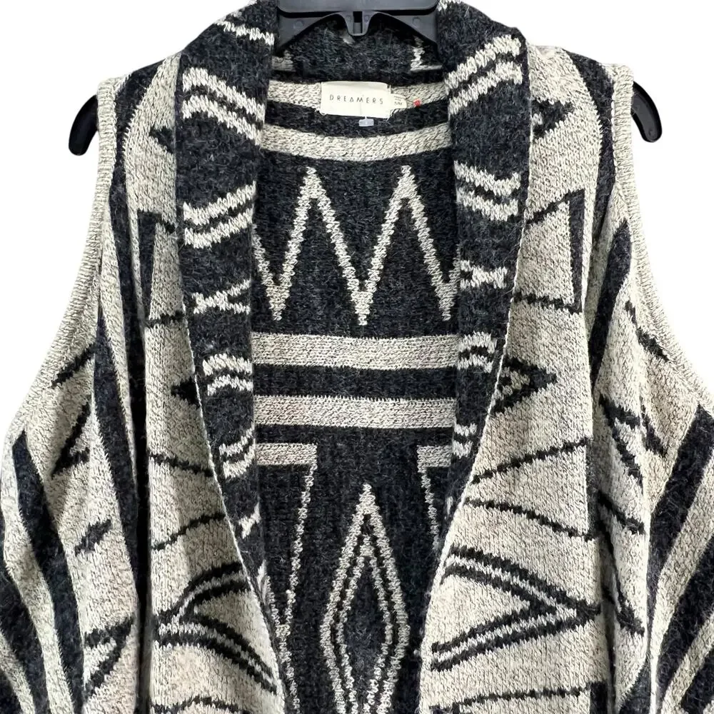 Dreamers Sweater‎ Vest Womens S-M Beige Black Open Aztec Tribal Boho Festival